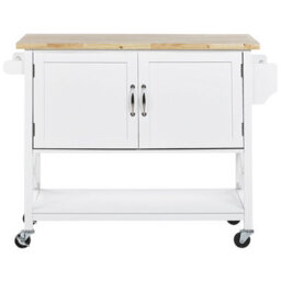 Wyld And Coco Nordic Kitchen Trolley - White Painted Mdf, Light Wood Top, W102 X D44 X H90Cm - thumbnail 1
