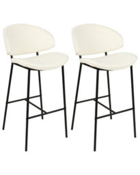 Wyld And Coco Set Of 2 Dining Bar Chairs Light Beige Fabric Black Metal Legs - Compact Armless Island Stools - thumbnail 3