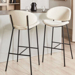 Wyld And Coco Set Of 2 Dining Bar Chairs Light Beige Fabric Black Metal Legs - Compact Armless Island Stools - thumbnail 2
