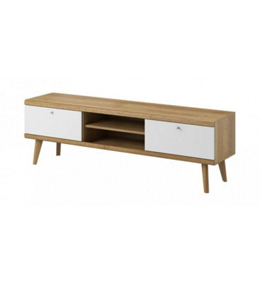 Arte Elegant Primo Large Tv Cabinet H500mm W1600mm D400mm In White And Oak Riviera - Spacious Entertainment Storage - image 1