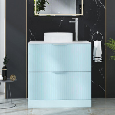 Royal Bathrooms Evora 800mm Powder Blue Fluted Floor Standing Countertop Vanity Unit 2 Drawer With Round Basin - image 1