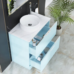 Royal Bathrooms Evora 800mm Powder Blue Fluted Floor Standing Countertop Vanity Unit 2 Drawer With Round Basin - thumbnail 3