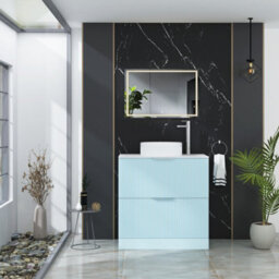 Royal Bathrooms Evora 800mm Powder Blue Fluted Floor Standing Countertop Vanity Unit 2 Drawer With Round Basin - thumbnail 2