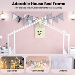 Costway Double Size House Bed Heavy-Duty Metal Platform Bed With 2 Drawers-White - thumbnail 7