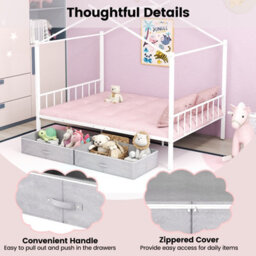 Costway Double Size House Bed Heavy-Duty Metal Platform Bed With 2 Drawers-White - thumbnail 5