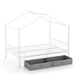 Costway Double Size House Bed Heavy-Duty Metal Platform Bed With 2 Drawers-White - thumbnail 1