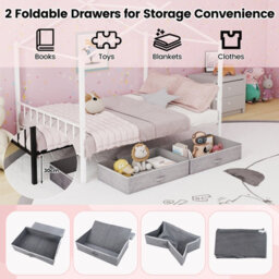 Costway Double Size House Bed Heavy-Duty Metal Platform Bed With 2 Drawers-White - thumbnail 8