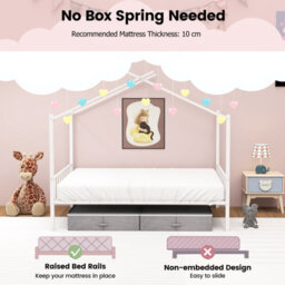 Costway Double Size House Bed Heavy-Duty Metal Platform Bed With 2 Drawers-White - thumbnail 9