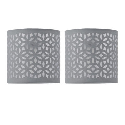 First Choice Lighting Set Of 2 Grey Laser Cut 15.5Cm Table Lamp Shades - image 1
