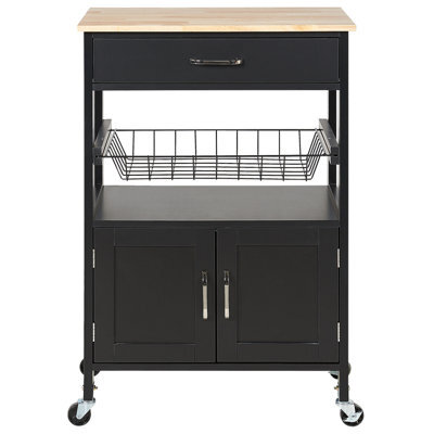 Wyld And Coco Casanova Kitchen Trolley Black Rubberwood Top, Painted Mdf Frame, Castors 58 X 40 X 90 Cm - image 1