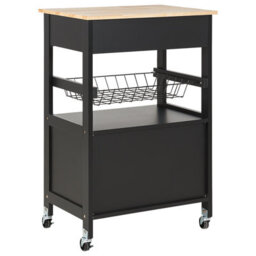 Wyld And Coco Casanova Kitchen Trolley Black Rubberwood Top, Painted Mdf Frame, Castors 58 X 40 X 90 Cm - thumbnail 8