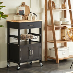 Wyld And Coco Casanova Kitchen Trolley Black Rubberwood Top, Painted Mdf Frame, Castors 58 X 40 X 90 Cm - thumbnail 2