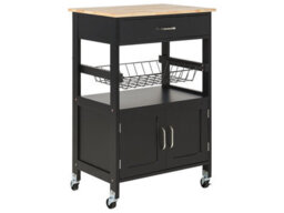 Wyld And Coco Casanova Kitchen Trolley Black Rubberwood Top, Painted Mdf Frame, Castors 58 X 40 X 90 Cm - thumbnail 3