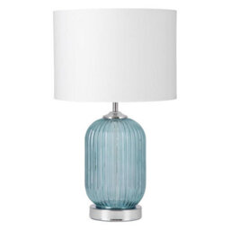 First Choice Lighting Set Of 2 Turquoise Ribbed Glass Lamps With White Shades - thumbnail 2