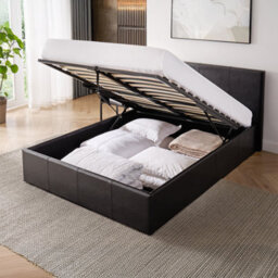 Luna 3Ft Single Black Ottoman Storage Bed With Gas Lift - Faux Leather & Sprung Slats Base - L: 203Cm X W: 108Cm X H: 88.5Cm - thumbnail 3