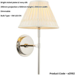 Loops Indoor Bright Nickel Plate Wall Light - Ivory Silk Shade - Dimmable 6W Led E14 - thumbnail 2