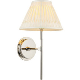 Loops Indoor Bright Nickel Plate Wall Light - Ivory Silk Shade - Dimmable 6W Led E14