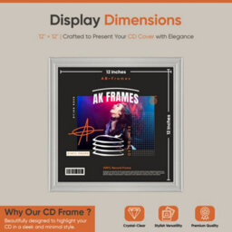 "12X12""  Light Grey Classic Vinyl Record Frame For 12 Inch Lp Album Covers - Elegant Wall Display - Ak Frames" - thumbnail 2