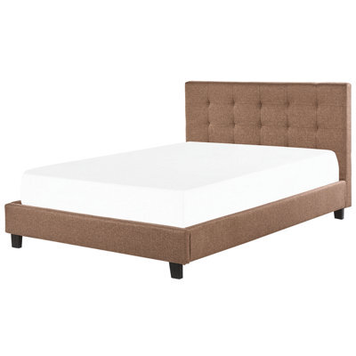 Beliani Bed Fabric La Rochelle 180 X 200 Cm (Eu Super King) Brown - image 1