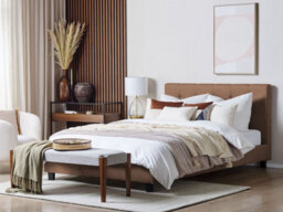 Beliani Bed Fabric La Rochelle 180 X 200 Cm (Eu Super King) Brown - thumbnail 2