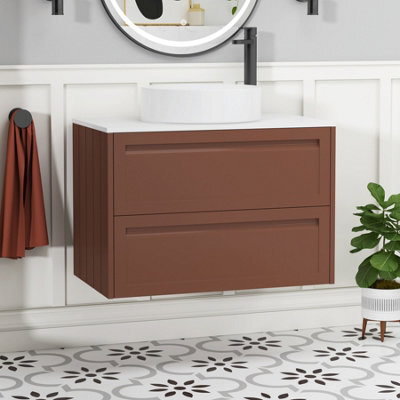 Royal Bathrooms Royal Bathroom Elmore 800mm Terracotta Clay Wall Mounted Bathroom Vanity Unit 2 Drawer Plain White Worktop With Art Basin - image 1