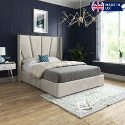 Bellini Wide Curved Winged Upholstered Soft Velvet Bed Frame - Cream - thumbnail 5