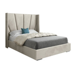 Bellini Wide Curved Winged Upholstered Soft Velvet Bed Frame - Cream - thumbnail 6