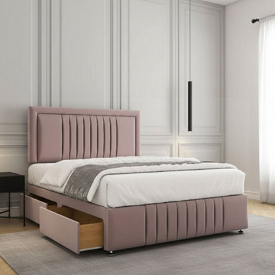REGIONAL FURNISHINGS Pink Plush Velvet Upholstered Divan Bed Set 24Inch Headboard & Footboard & Mattress No Drawers In 3Ft 4Ft 4Ft6 5Ft 6Ft Sizes - image 1