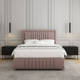 REGIONAL FURNISHINGS Pink Plush Velvet Upholstered Divan Bed Set 24Inch Headboard & Footboard & Mattress No Drawers In 3Ft 4Ft 4Ft6 5Ft 6Ft Sizes - thumbnail 3