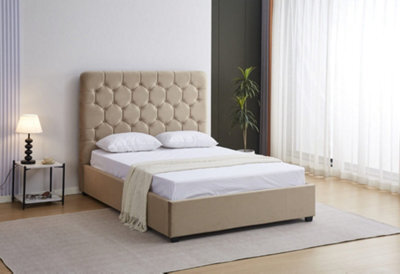 "Seconique Madison 4'6"" Double Bed Fawn Velvet Fabric" - image 1
