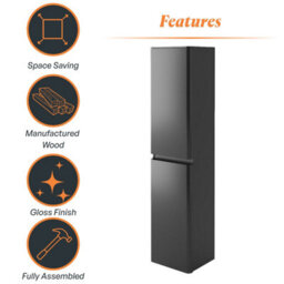 Plum&clay Marvel Gloss Dark Grey Wall Hung Bathroom Tall Storage Unit - thumbnail 6