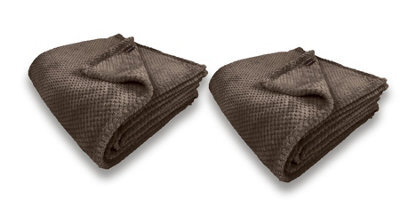 Waffle Flannel Fleece Throw Blanket Soft Warm Sofa Bed Travel (Chocolate, Single) - Pack Of 2 - image 1
