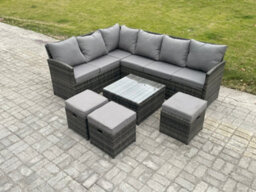 Fimous 9 Seater Outdoor Garden Furniture Set Wicker Pe Rattan Corner Sofa Set With Square Coffee Table 3 Footstools - thumbnail 1