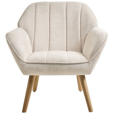 Wyld And Coco Novahome Beige Retro Armchair - Water-Repellent Fabric, Rubberwood Legs, Compact Design (W79 X D58 X H76Cm) - image 1