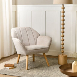 Wyld And Coco Novahome Beige Retro Armchair - Water-Repellent Fabric, Rubberwood Legs, Compact Design (W79 X D58 X H76Cm) - thumbnail 2