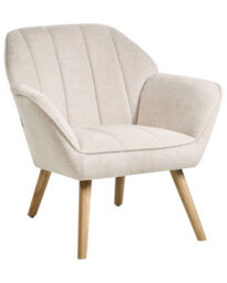 Wyld And Coco Novahome Beige Retro Armchair - Water-Repellent Fabric, Rubberwood Legs, Compact Design (W79 X D58 X H76Cm) - thumbnail 3