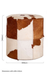 Orsina Brown & White Genuine Cowhide Ottoman,soft Padded Leather Footstool With Stitched Detailing,pouffe Stool - thumbnail 5