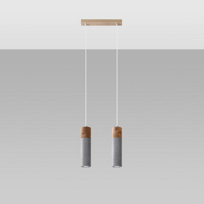Luminosa Lighting Luminosa Zane Bar Pendant Ceiling Light Concrete Grey, Natural Wood, 30Cm - image 1