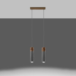 Luminosa Lighting Luminosa Zane Bar Pendant Ceiling Light Concrete Grey, Natural Wood, 30Cm - thumbnail 2
