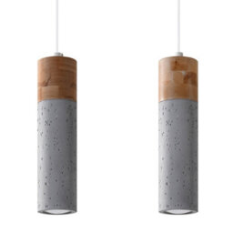 Luminosa Lighting Luminosa Zane Bar Pendant Ceiling Light Concrete Grey, Natural Wood, 30Cm - thumbnail 3