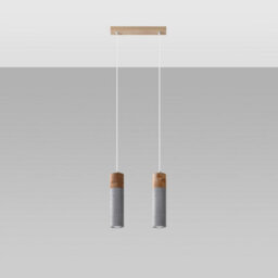 Luminosa Lighting Luminosa Zane Bar Pendant Ceiling Light Concrete Grey, Natural Wood, 30Cm - thumbnail 1