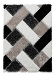 Black White Shaggy Geometric Modern Rug For Living Room Bedroom And Dining Room-80Cm X 150Cm - thumbnail 9
