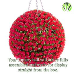 Best Artificial 28Cm Red Rose Hanging Basket Flower Topiary Ball - Suitable For Outdoor Use - Weather & Fade Resistant - thumbnail 7