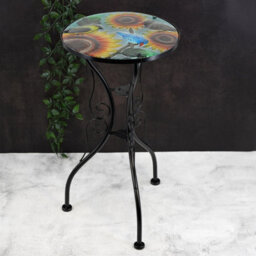Geezy Mosaic Sunflower Iron/glass Round Coffee Table Garden Patio Elegant Plant Stand - thumbnail 3