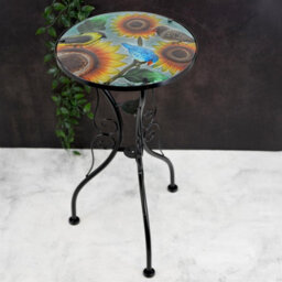 Geezy Mosaic Sunflower Iron/glass Round Coffee Table Garden Patio Elegant Plant Stand - thumbnail 4