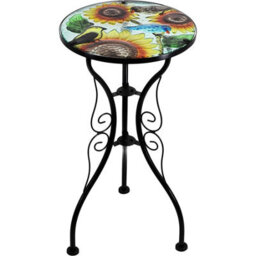 Geezy Mosaic Sunflower Iron/glass Round Coffee Table Garden Patio Elegant Plant Stand - thumbnail 1