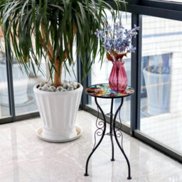 Geezy Mosaic Sunflower Iron/glass Round Coffee Table Garden Patio Elegant Plant Stand - thumbnail 5
