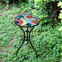 Geezy Mosaic Sunflower Iron/glass Round Coffee Table Garden Patio Elegant Plant Stand - thumbnail 6