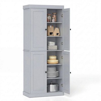 185Cm 6-Tier Wooden Organizer Grey Pantry Cabinet Modern 4-Door Storage Cabinet - image 1