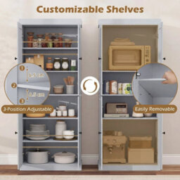 185Cm 6-Tier Wooden Organizer Grey Pantry Cabinet Modern 4-Door Storage Cabinet - thumbnail 4